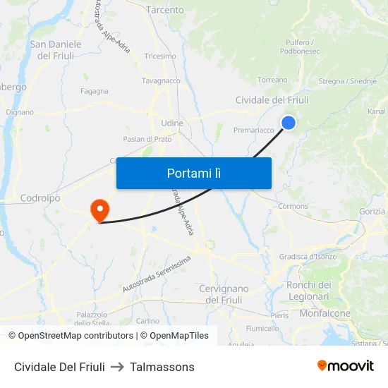 Cividale Del Friuli to Talmassons map
