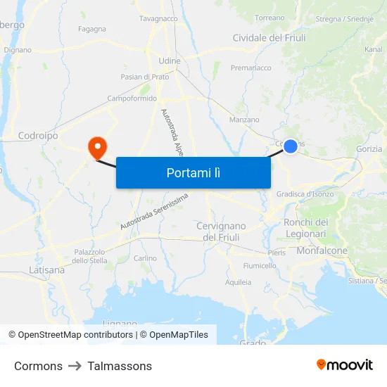 Cormons to Talmassons map