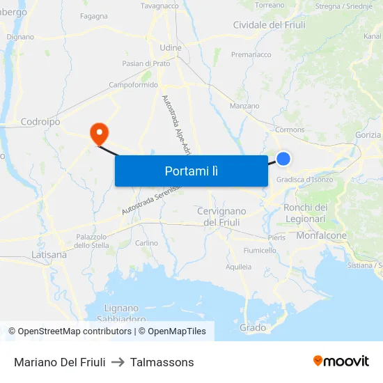 Mariano Del Friuli to Talmassons map