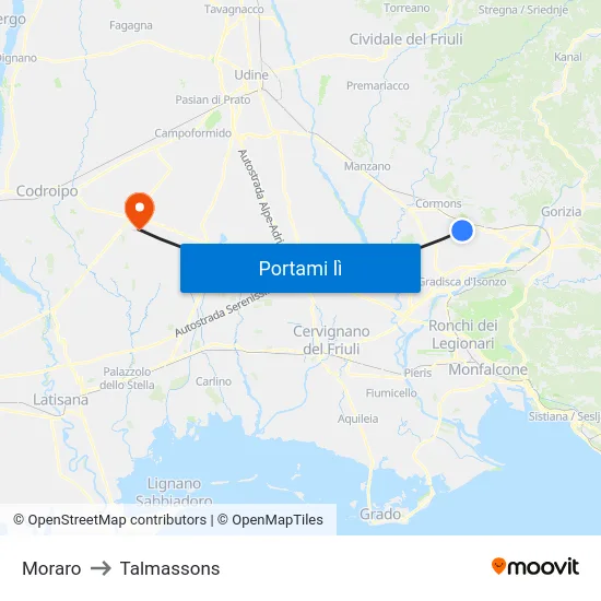 Moraro to Talmassons map