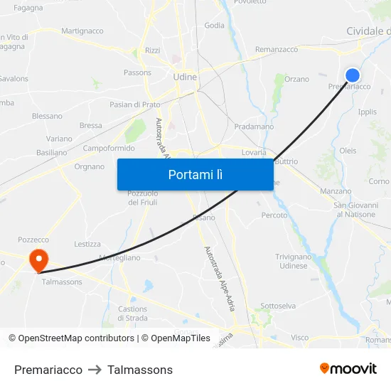 Premariacco to Talmassons map