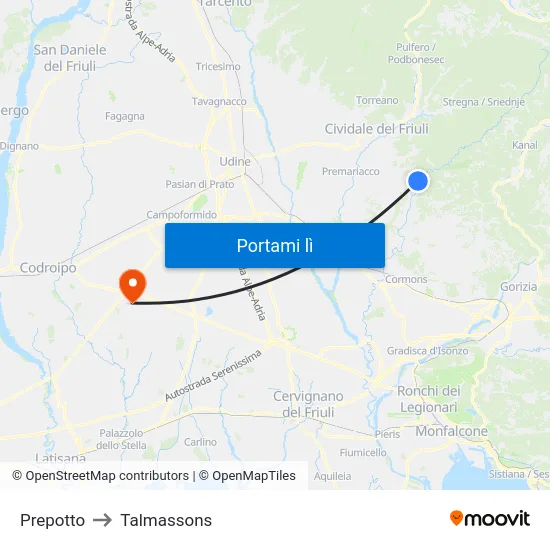 Prepotto to Talmassons map