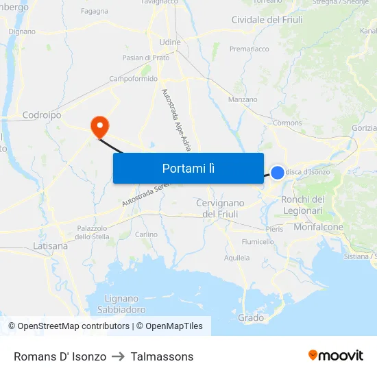 Romans D' Isonzo to Talmassons map