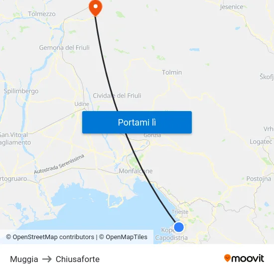 Muggia to Chiusaforte map