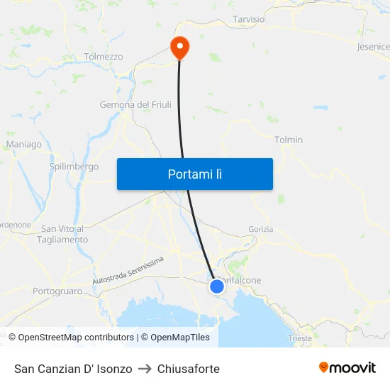San Canzian D' Isonzo to Chiusaforte map