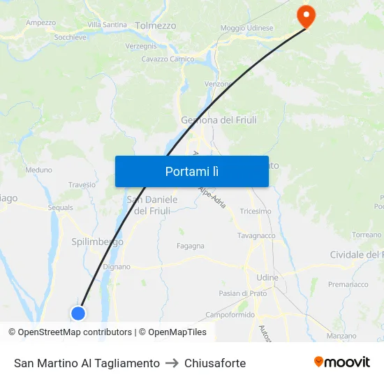 San Martino Al Tagliamento to Chiusaforte map