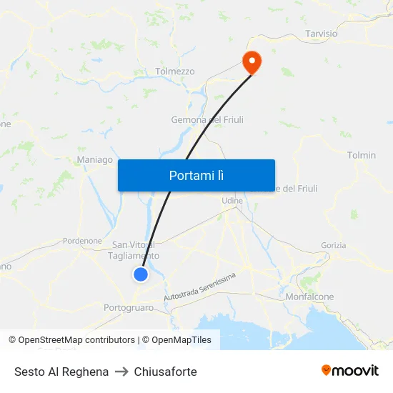 Sesto Al Reghena to Chiusaforte map