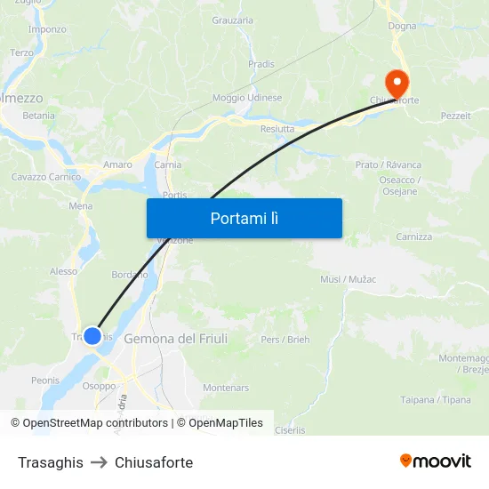 Trasaghis to Chiusaforte map