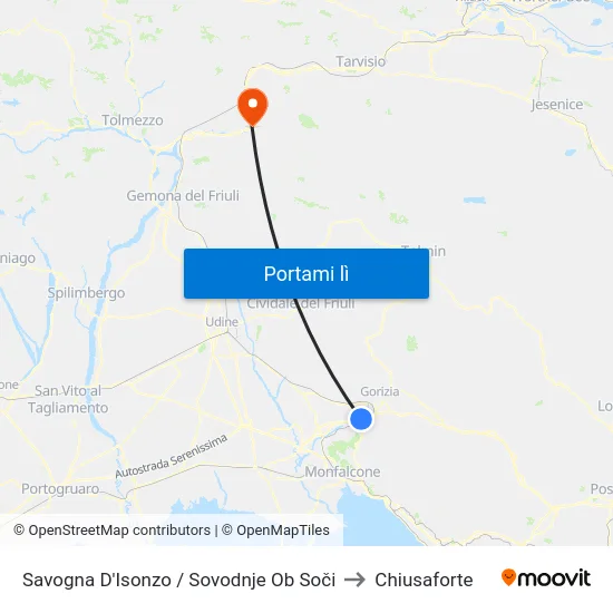 Savogna D'Isonzo / Sovodnje Ob Soči to Chiusaforte map
