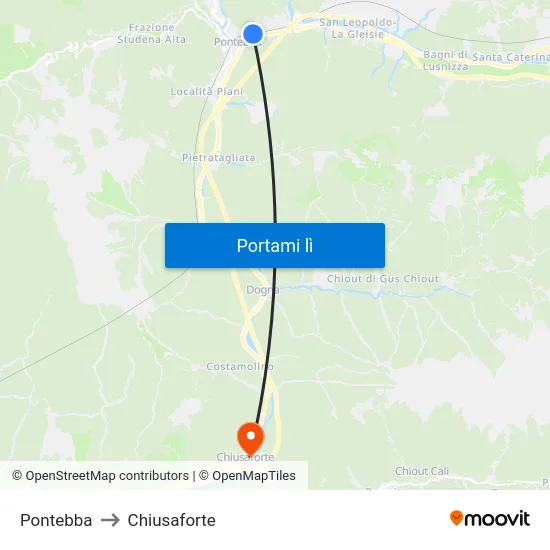 Pontebba to Chiusaforte map
