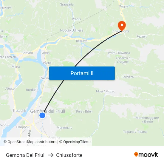 Gemona Del Friuli to Chiusaforte map