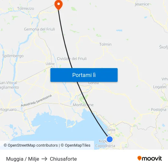 Muggia / Milje to Chiusaforte map