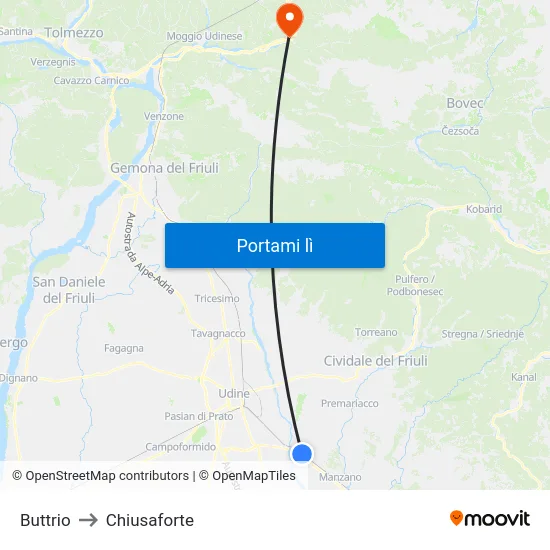 Buttrio to Chiusaforte map