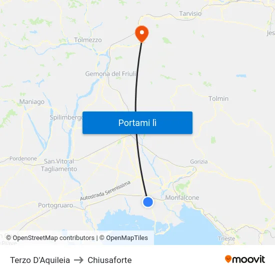 Terzo D'Aquileia to Chiusaforte map