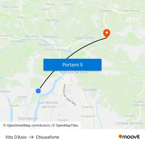 Vito D'Asio to Chiusaforte map