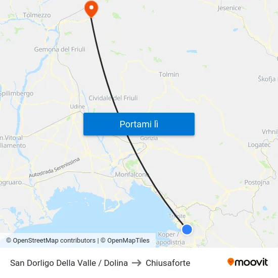 San Dorligo Della Valle / Dolina to Chiusaforte map