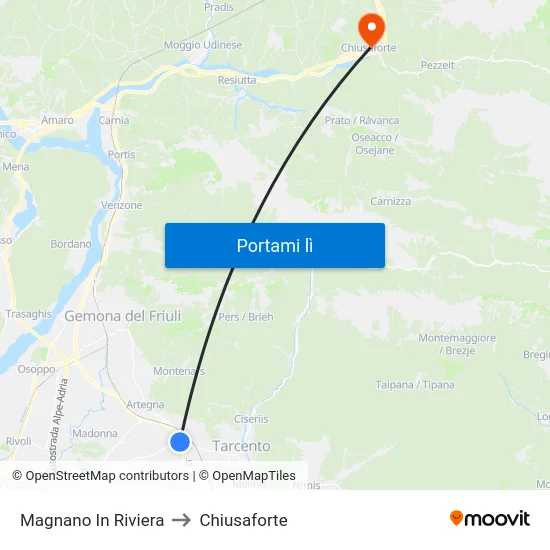 Magnano In Riviera to Chiusaforte map