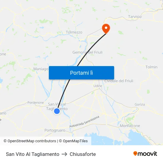 San Vito Al Tagliamento to Chiusaforte map