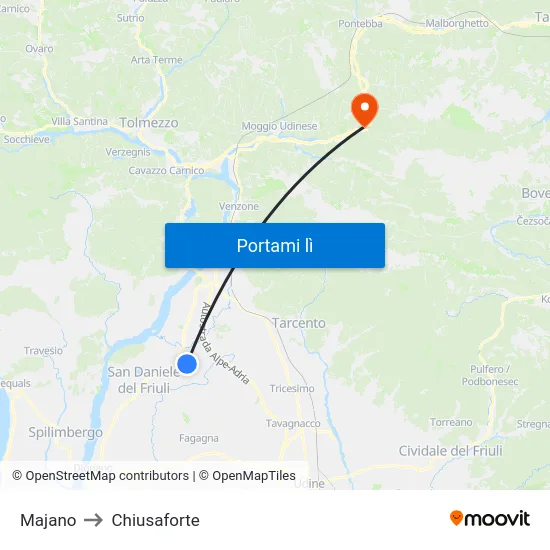 Majano to Chiusaforte map