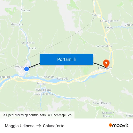 Moggio Udinese to Chiusaforte map