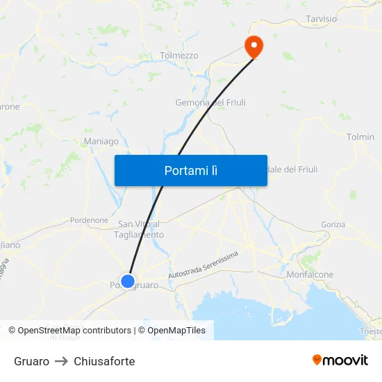 Gruaro to Chiusaforte map