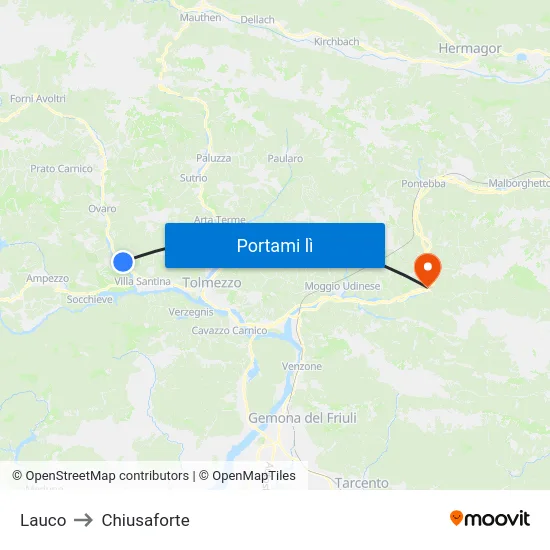 Lauco to Chiusaforte map