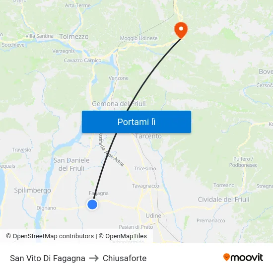 San Vito Di Fagagna to Chiusaforte map
