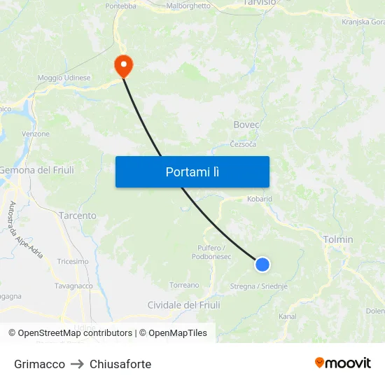 Grimacco to Chiusaforte map