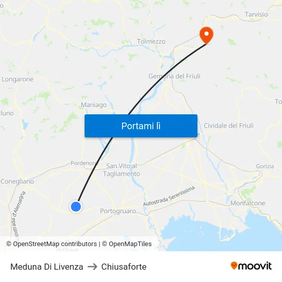 Meduna Di Livenza to Chiusaforte map