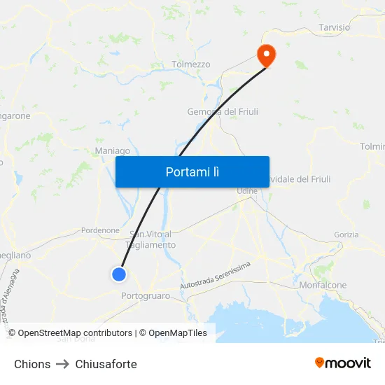 Chions to Chiusaforte map