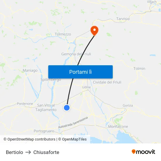 Bertiolo to Chiusaforte map