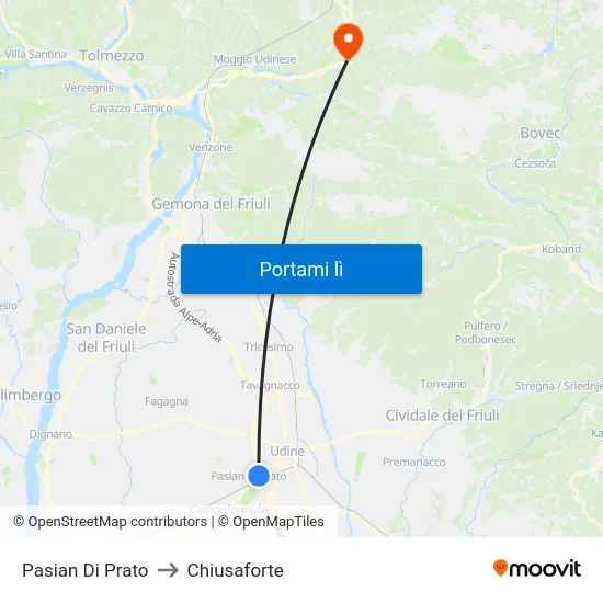 Pasian Di Prato to Chiusaforte map