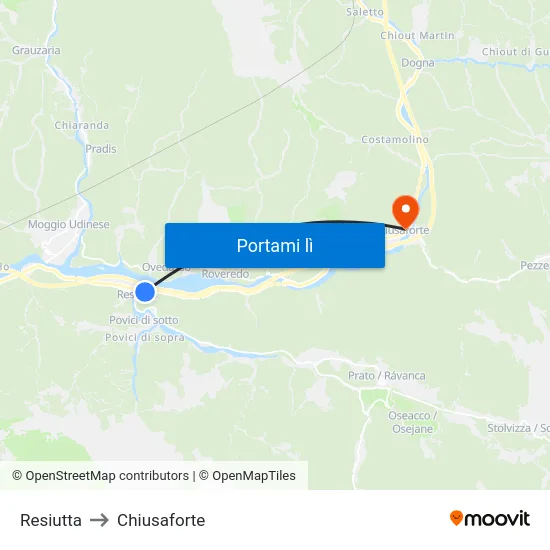 Resiutta to Chiusaforte map