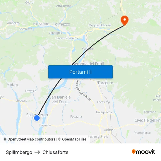 Spilimbergo to Chiusaforte map