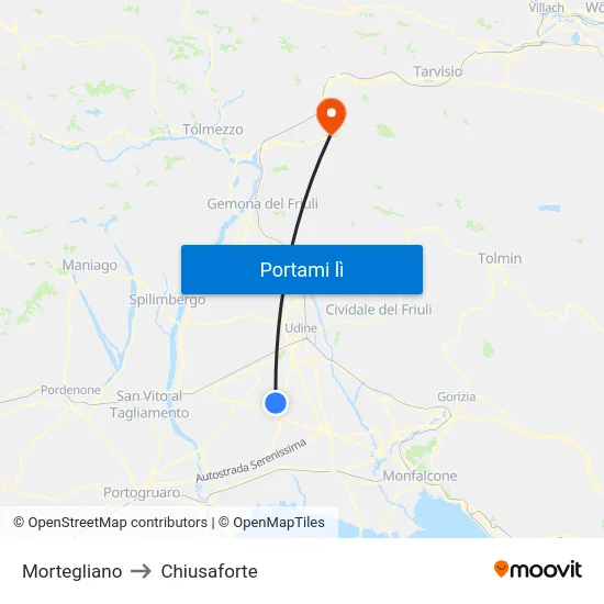 Mortegliano to Chiusaforte map
