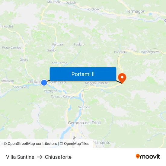 Villa Santina to Chiusaforte map