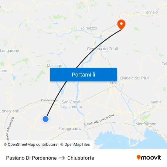 Pasiano Di Pordenone to Chiusaforte map