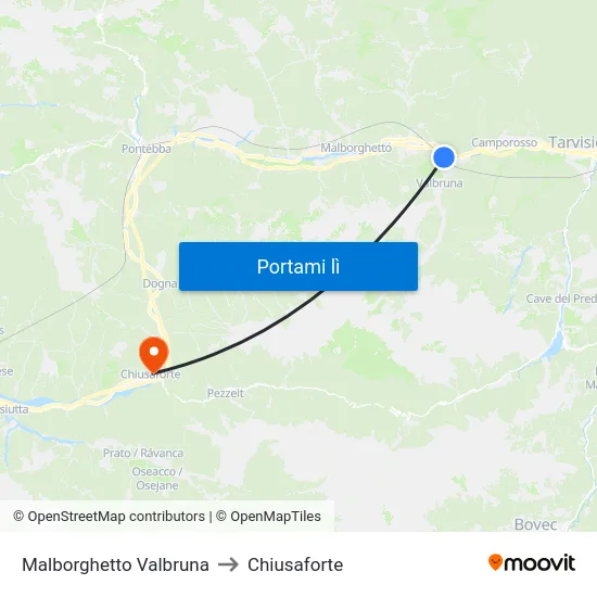 Malborghetto Valbruna to Chiusaforte map