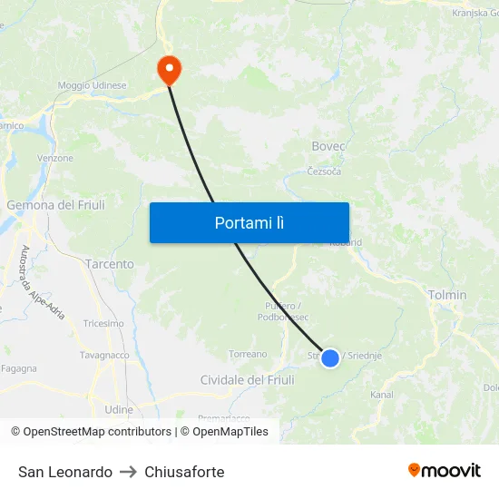 San Leonardo to Chiusaforte map