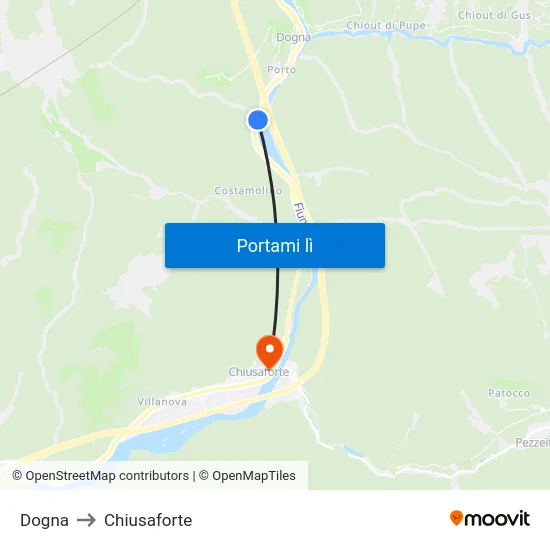 Dogna to Chiusaforte map