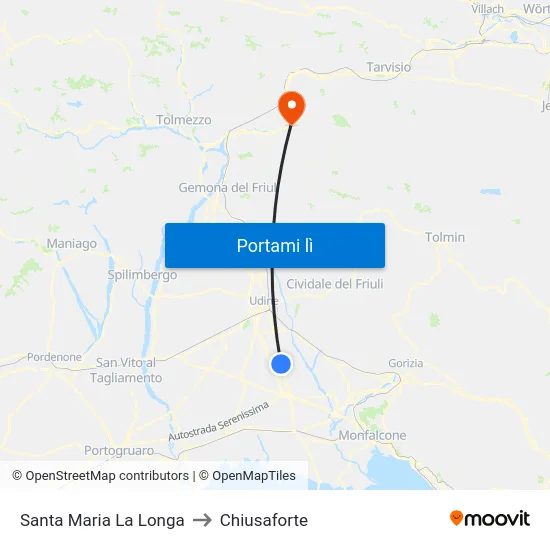 Santa Maria La Longa to Chiusaforte map