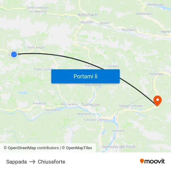 Sappada to Chiusaforte map