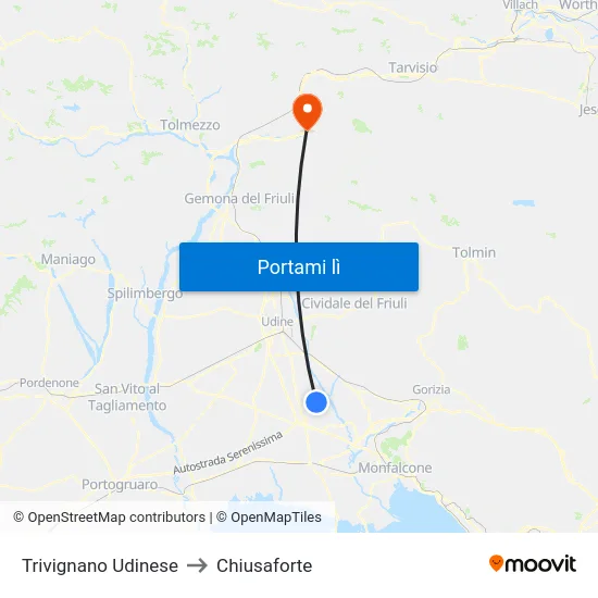 Trivignano Udinese to Chiusaforte map