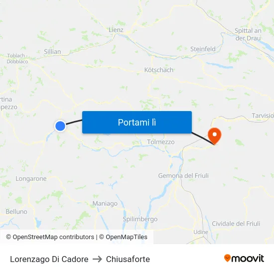 Lorenzago Di Cadore to Chiusaforte map