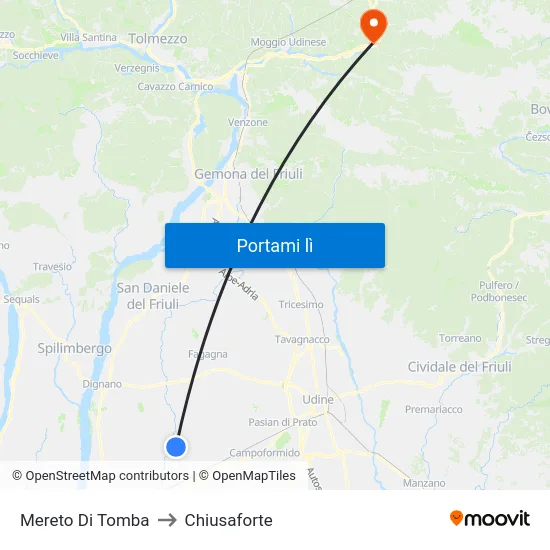 Mereto Di Tomba to Chiusaforte map