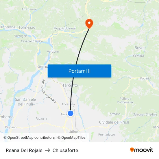 Reana Del Rojale to Chiusaforte map