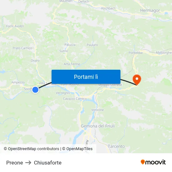 Preone to Chiusaforte map