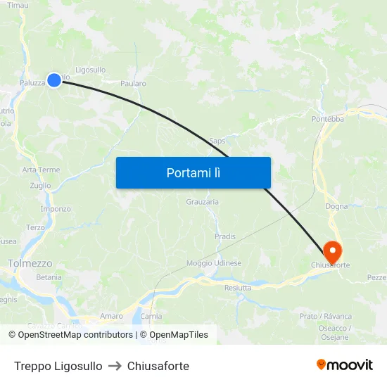 Treppo Ligosullo to Chiusaforte map