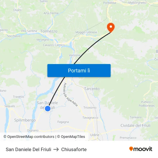 San Daniele Del Friuli to Chiusaforte map