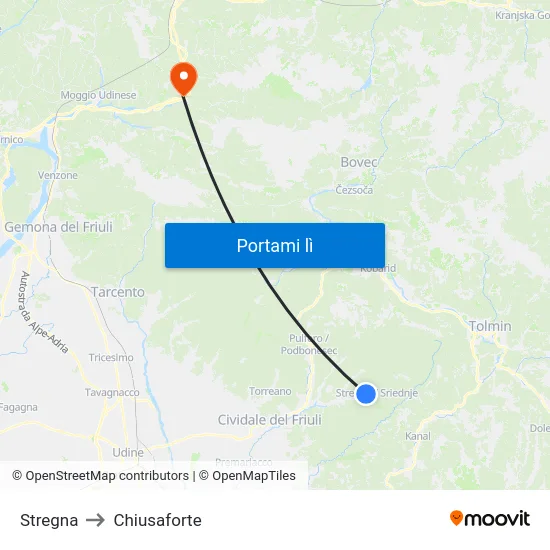 Stregna to Chiusaforte map